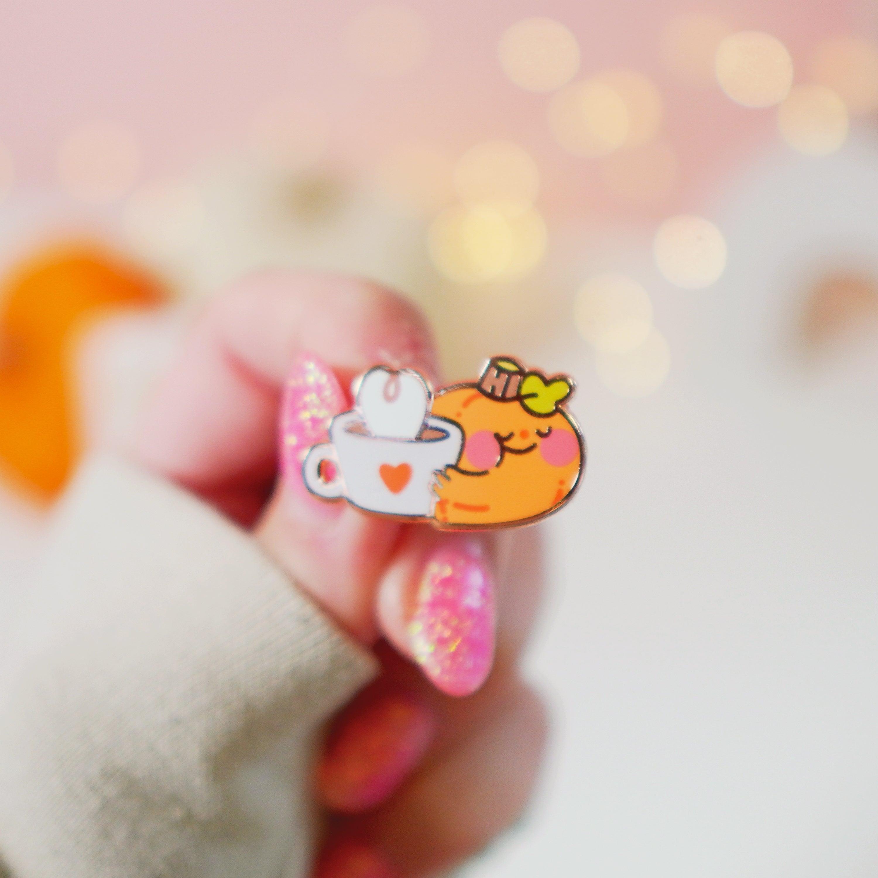 Gourdo Cosy Autumn Enamel Pin | Pumpkin Spice Coffee Pin | Kawaii Fall Accessory - Katnipp Studios