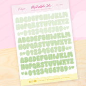 Green Alphabet Sticker Sheet | Cute Kawaii Letter Stickers for Planners & Journals | POLC 010 Katnipp character product