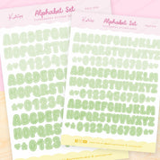 Green Alphabet Sticker Sheet | Cute Kawaii Letter Stickers for Planners & Journals | POLC 010 Katnipp character product