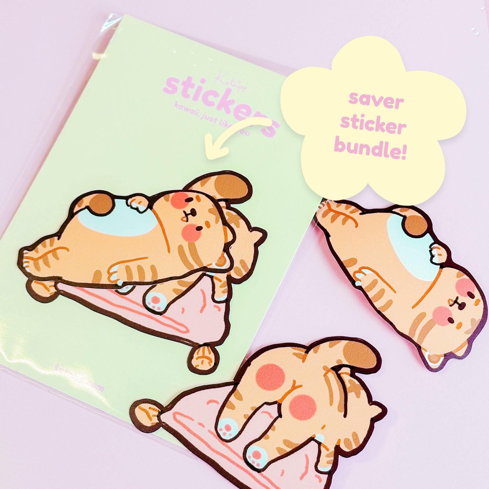 Grumpy Sleepy Tiger Sticker Bundle | Kawaii Cute Cat Vinyl Die Cut Sticker Set Katnipp character product