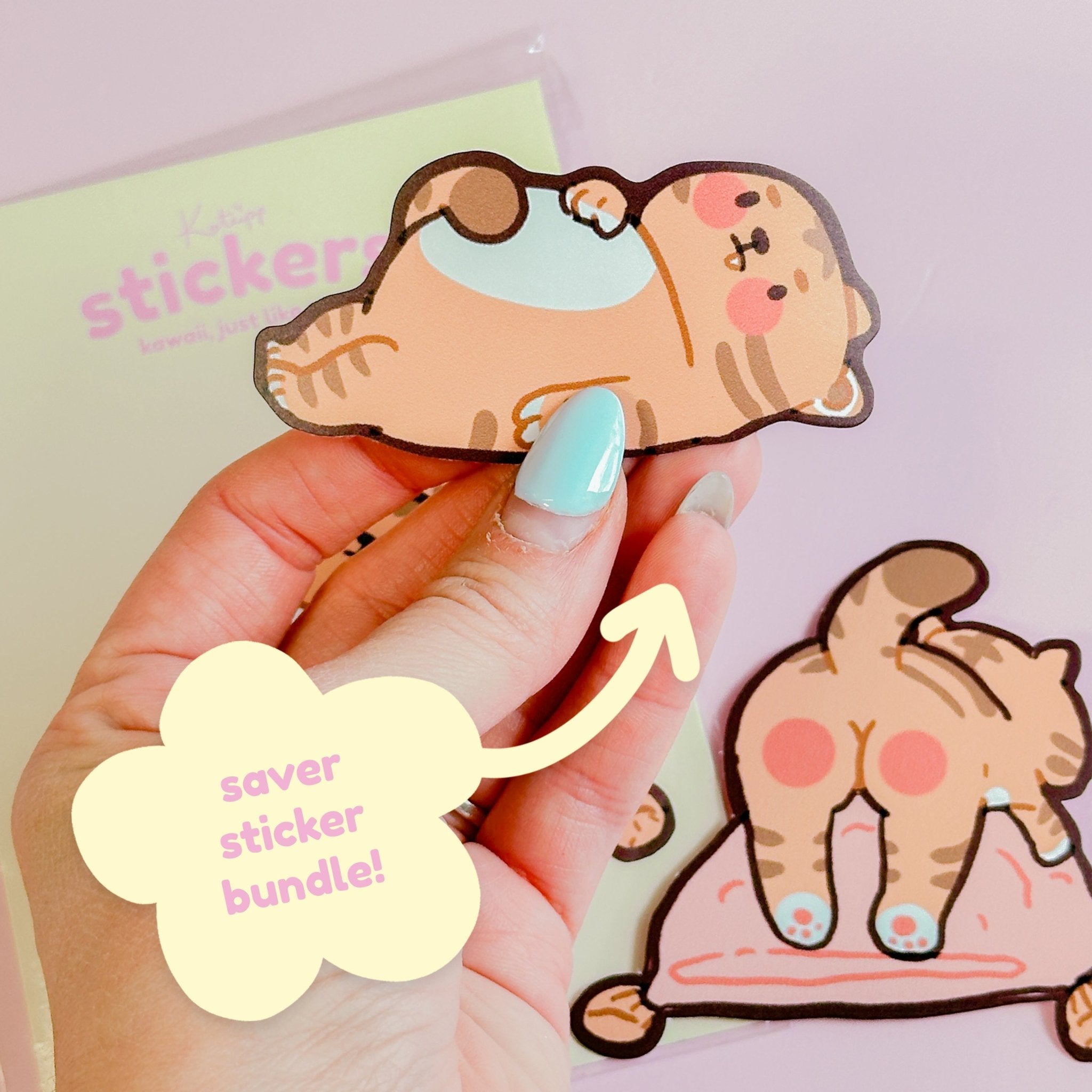 Grumpy Sleepy Tiger Sticker Bundle | Kawaii Cute Cat Vinyl Die Cut Sticker Set Katnipp character product