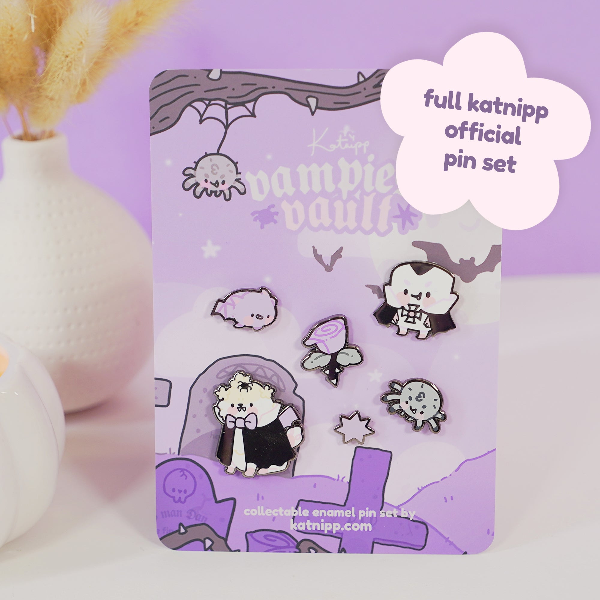 Halloween Enamel Pin Bundle – 6-Piece Spooky Kawaii Pin Set - Gothic Collectible Lapel Pins - Katnipp Studios