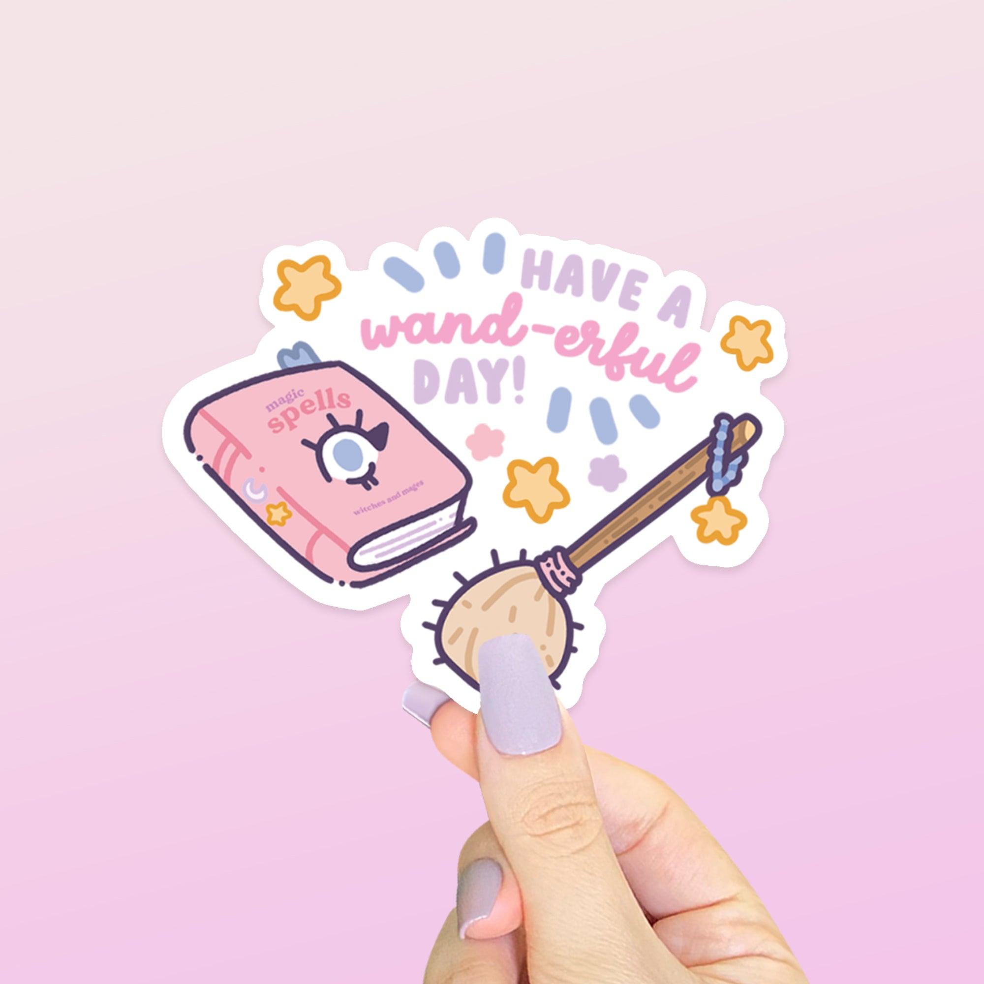 Have a Wand-erful Day Vinyl Sticker | Kawaii Witch Quote Katnipp character product