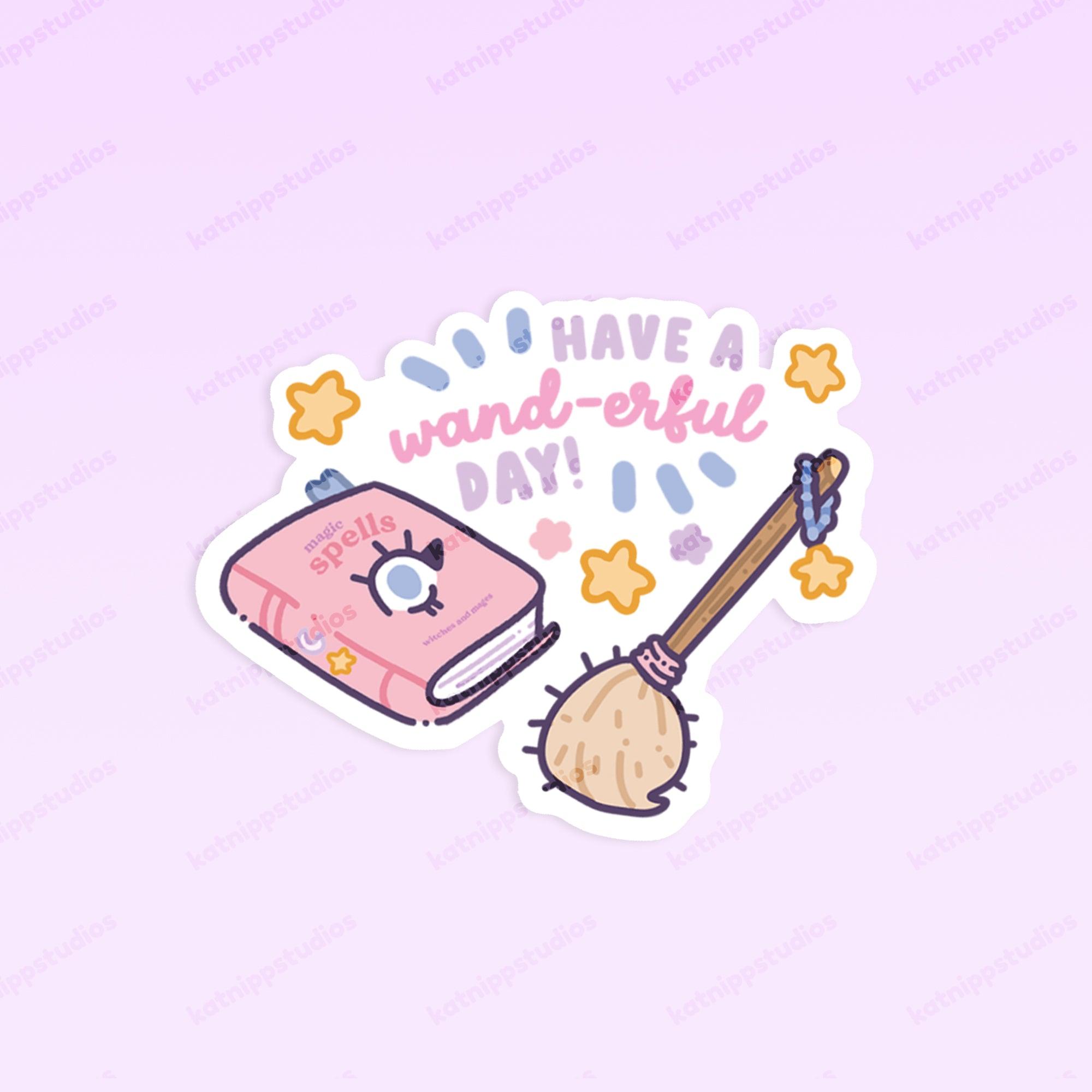 Have a Wand-erful Day Vinyl Sticker | Kawaii Witch Quote Katnipp character product