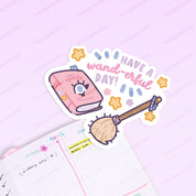 Have a Wand-erful Day Vinyl Sticker | Kawaii Witch Quote Katnipp character product