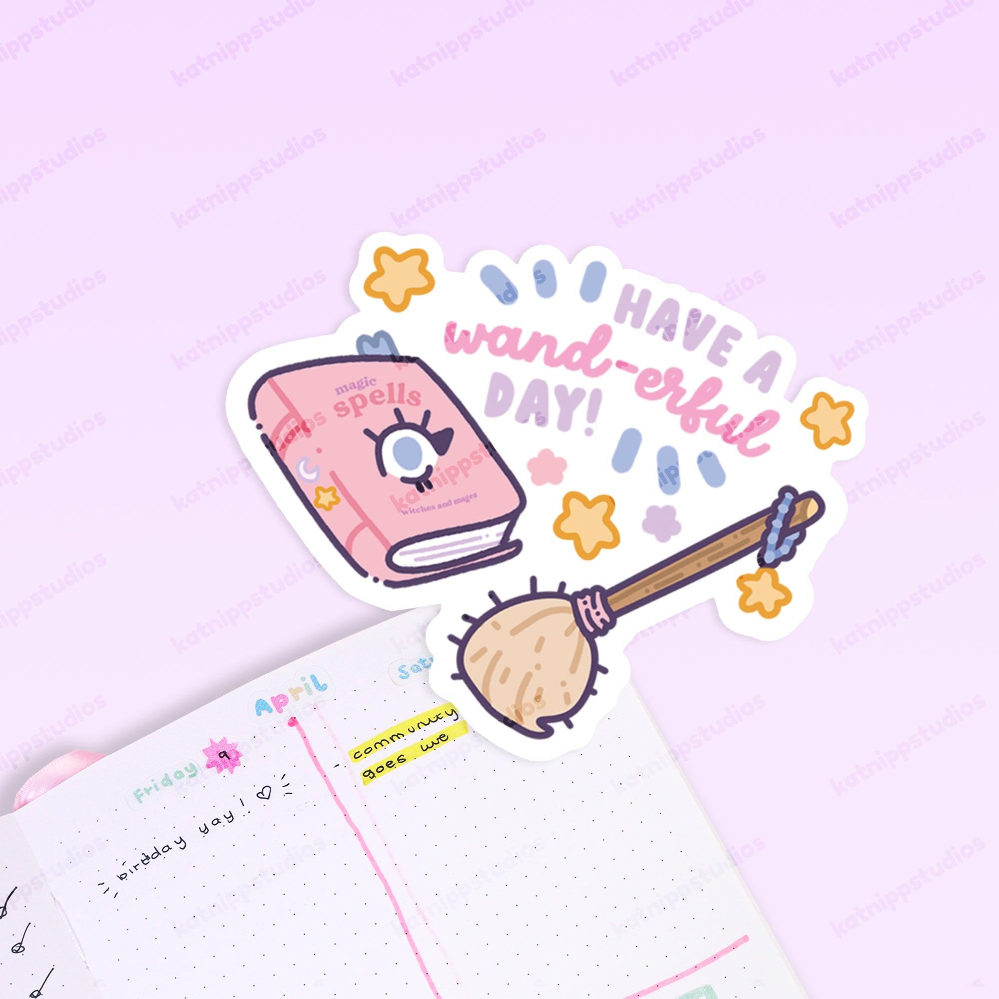 Have a Wand-erful Day Vinyl Sticker | Kawaii Witch Quote Katnipp character product