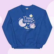 I Need Space Crew Neck Sweatshirt | Cute Celestial Kawaii Katnipp character product