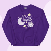I Need Space Crew Neck Sweatshirt | Cute Celestial Kawaii Katnipp character product