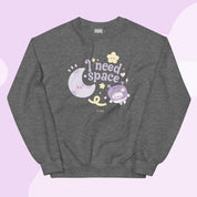 I Need Space Crew Neck Sweatshirt | Cute Celestial Kawaii Katnipp character product