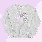 I Need Space Crew Neck Sweatshirt | Cute Celestial Kawaii Katnipp character product
