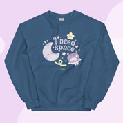 I Need Space Crew Neck Sweatshirt | Cute Celestial Kawaii Katnipp character product