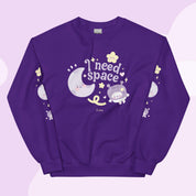 I Need Space Crew Neck Sweatshirt with Sleeve Design | Celestial Kawaii Katnipp character product