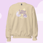 I Need Space Crew Neck Sweatshirt with Sleeve Design | Celestial Kawaii Katnipp character product