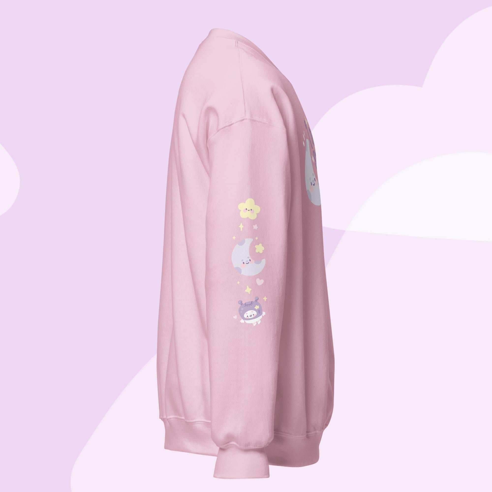 I Need Space Crew Neck Sweatshirt with Sleeve Design | Celestial Kawaii Katnipp character product