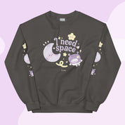 I Need Space Crew Neck Sweatshirt with Sleeve Design | Celestial Kawaii Katnipp character product
