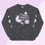 I Need Space Crew Neck Sweatshirt with Sleeve Design | Celestial Kawaii Katnipp character product