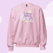 I Need Space Crew Neck Sweatshirt with Sleeve Design | Celestial Kawaii Katnipp character product