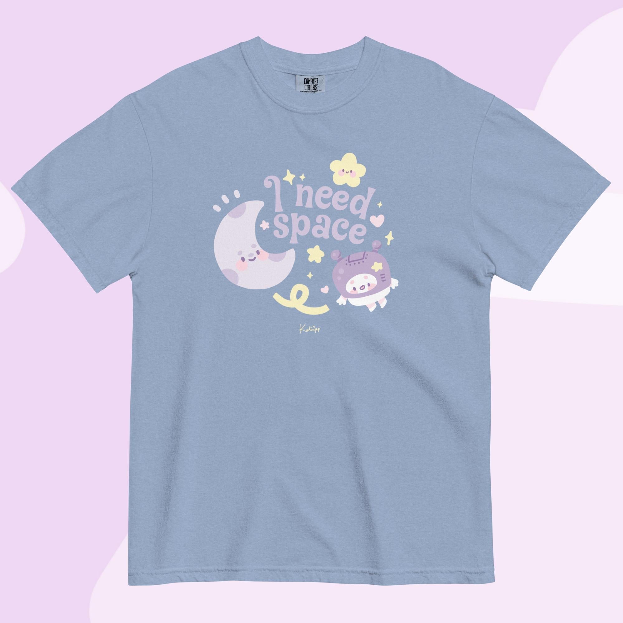 I Need Space Heavyweight T-Shirt | Celestial Kawaii Design Katnipp character product