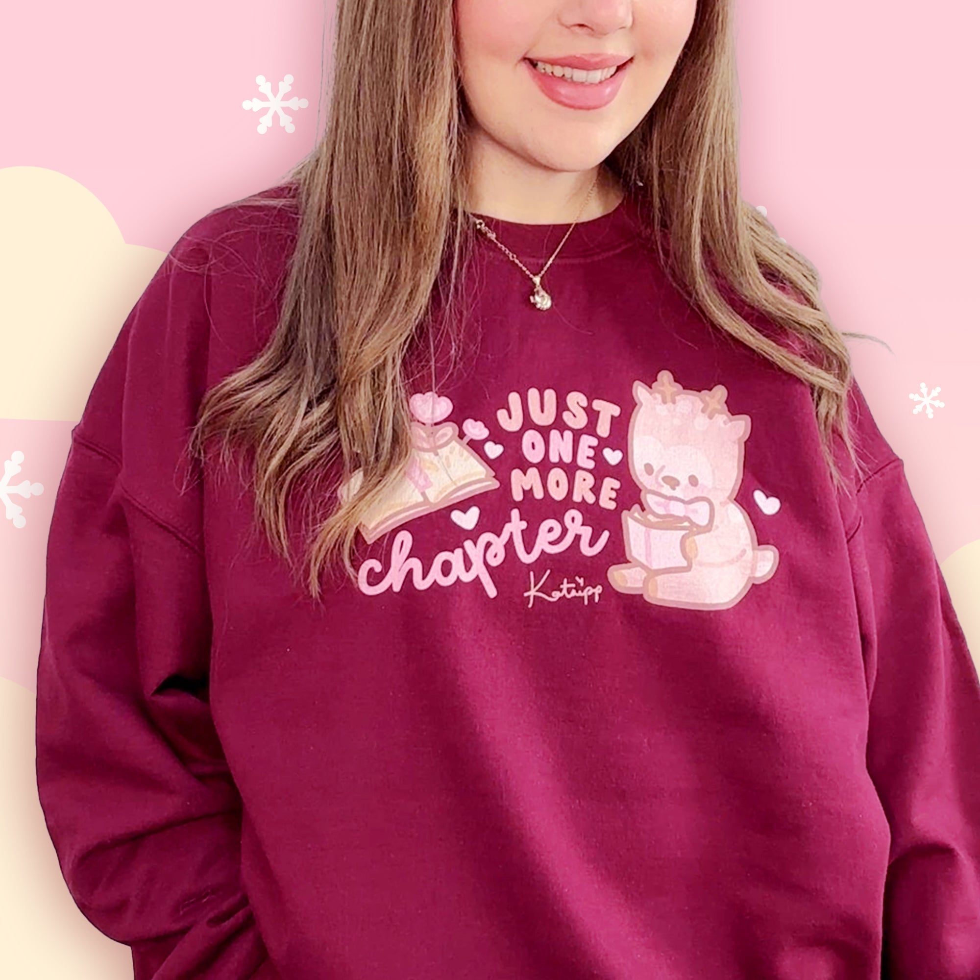 Just One More Chapter Kawaii Bookish Sweatshirt | Cozy Reader Gift & Book Lover Apparel Katnipp character product