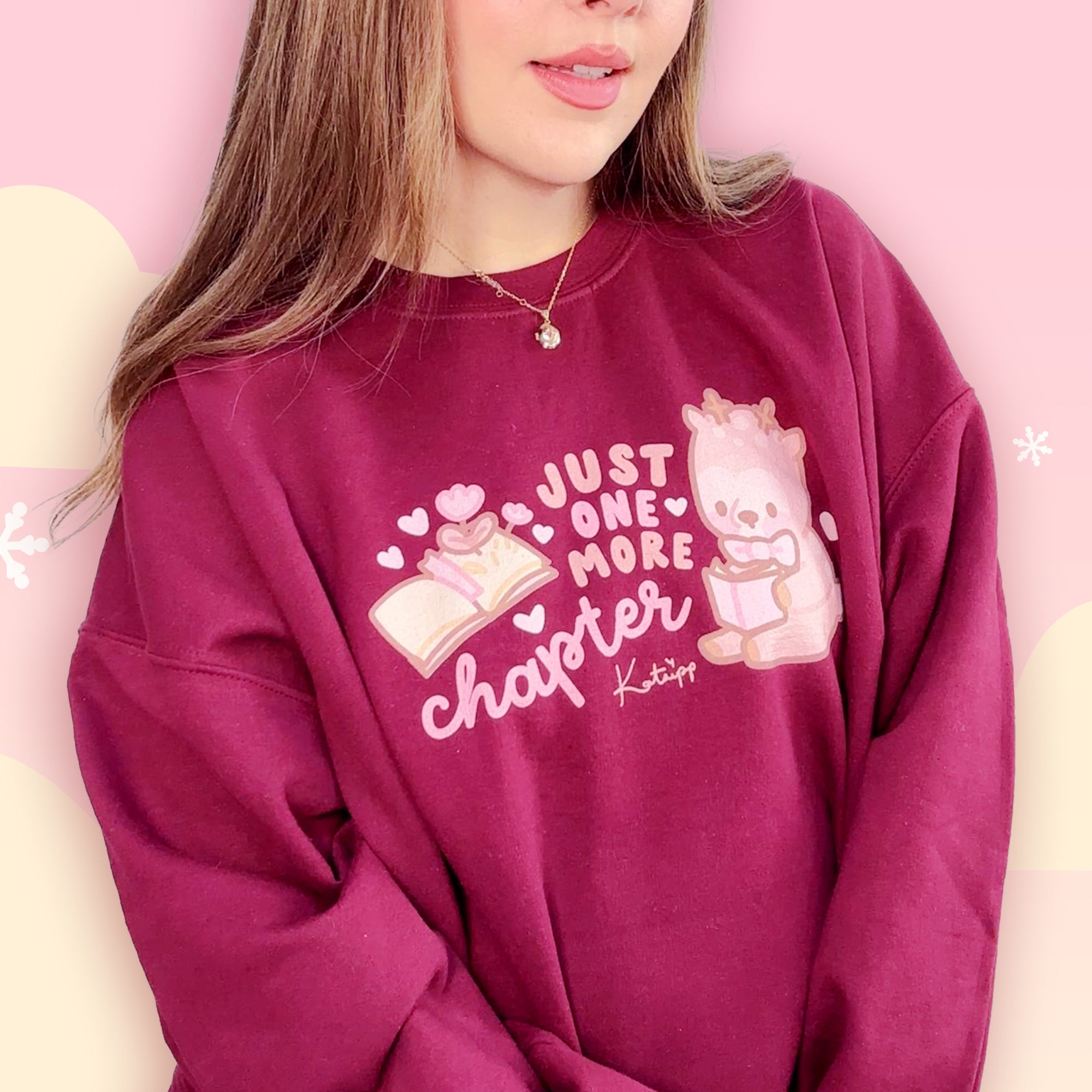 Just One More Chapter Kawaii Bookish Sweatshirt | Cozy Reader Gift & Book Lover Apparel Katnipp character product