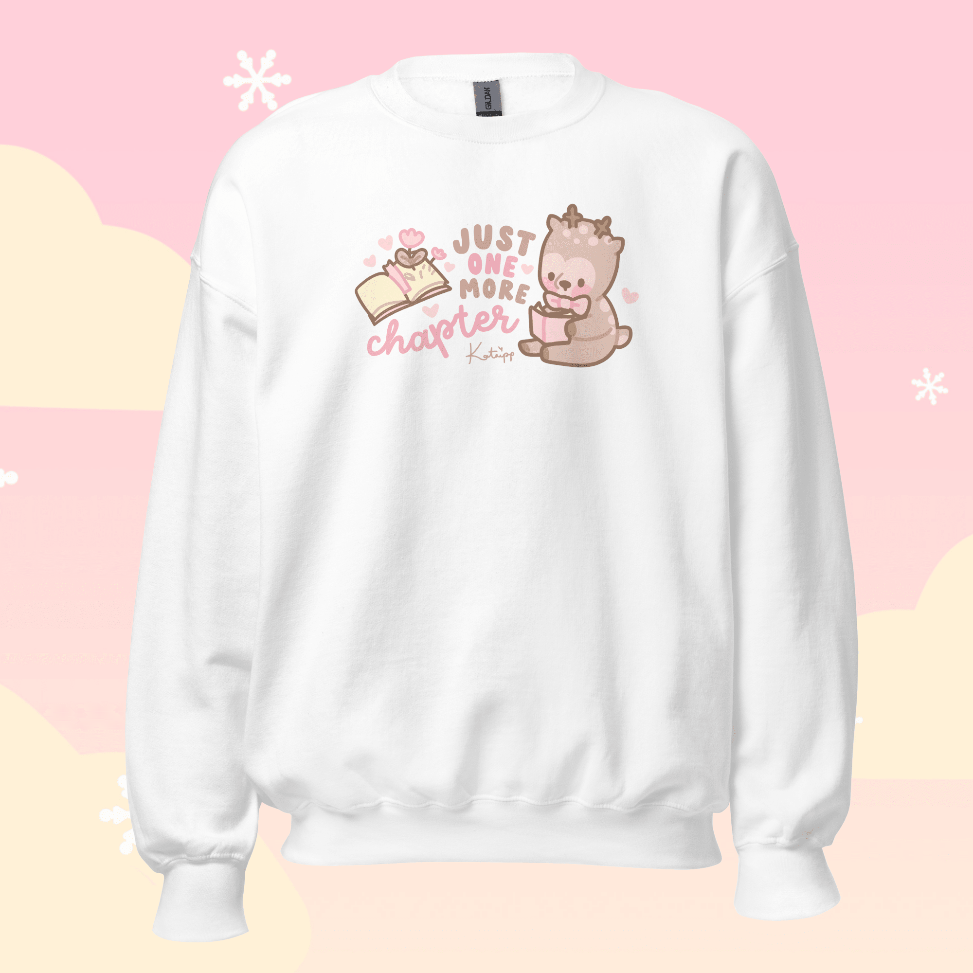 Just One More Chapter Kawaii Bookish Sweatshirt | Cozy Reader Gift & Book Lover Apparel Katnipp character product