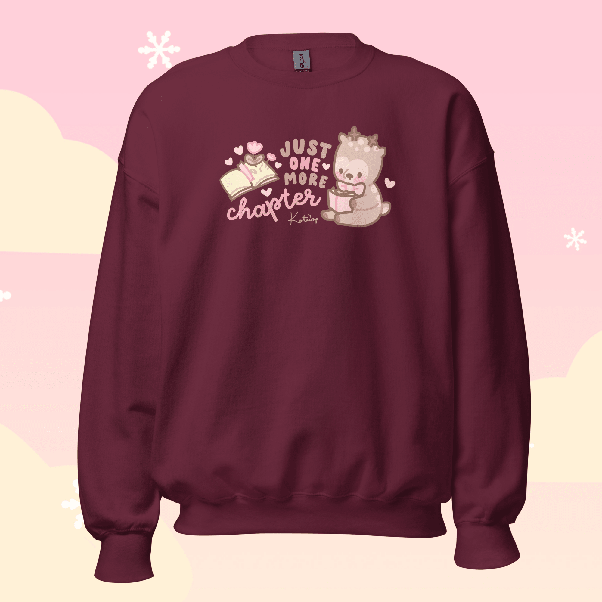 Just One More Chapter Kawaii Bookish Sweatshirt | Cozy Reader Gift & Book Lover Apparel Katnipp character product
