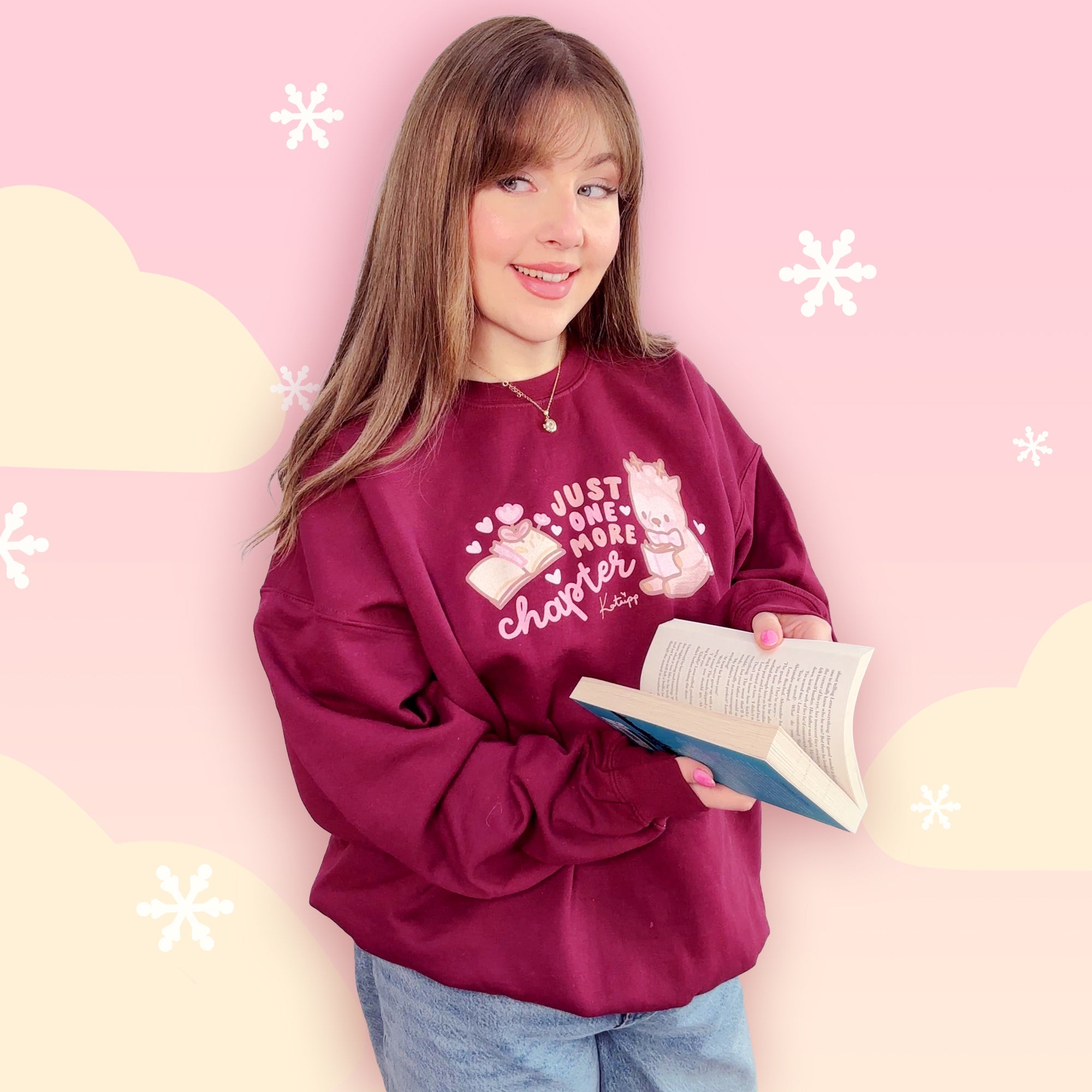 Just One More Chapter Kawaii Bookish Sweatshirt | Cozy Reader Gift & Book Lover Apparel Katnipp character product