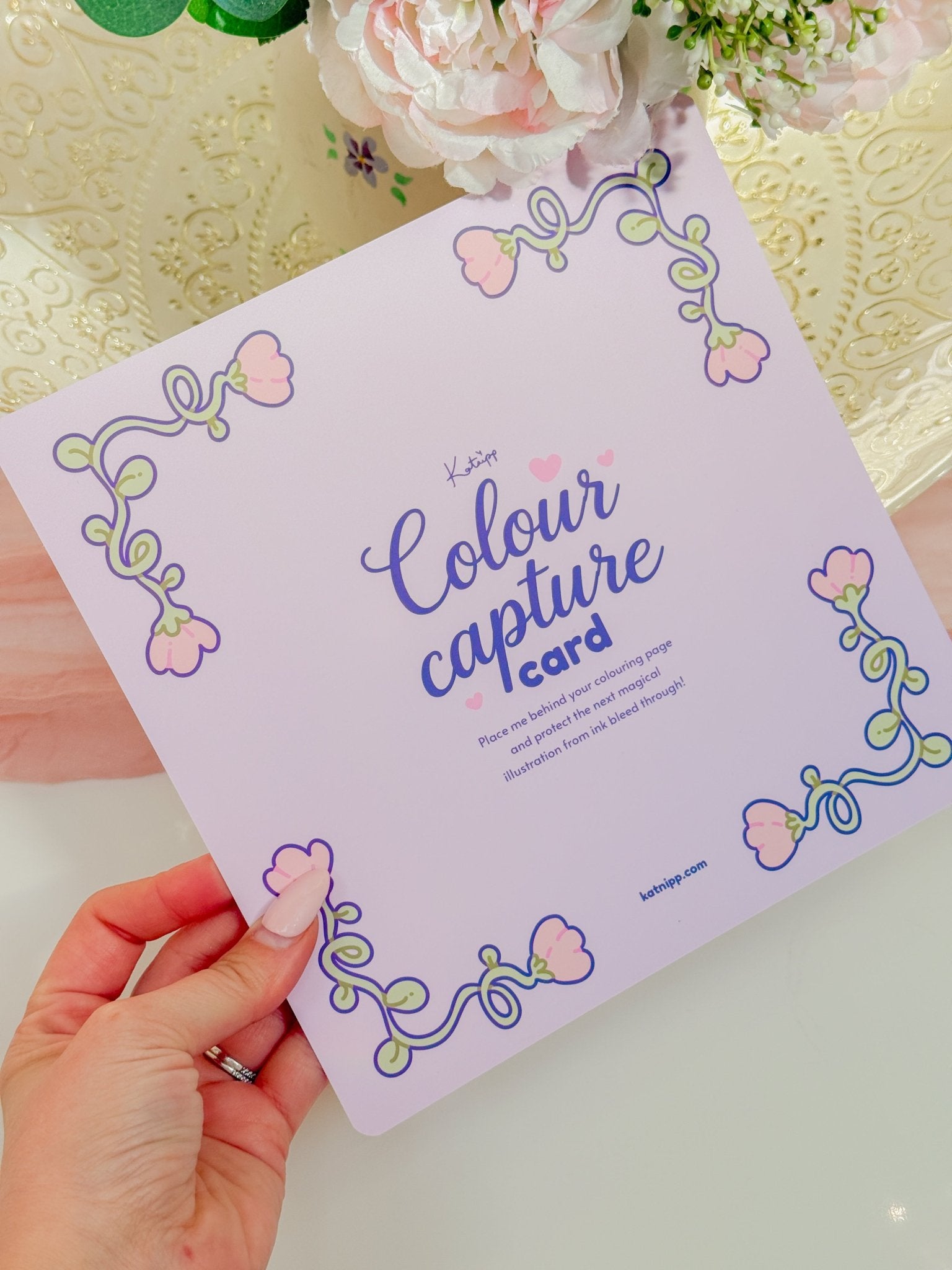Katnipp Colour Capture Card | Adult Colouring Book Bleed Protection Card | Marker Protection Sheet Katnipp character product