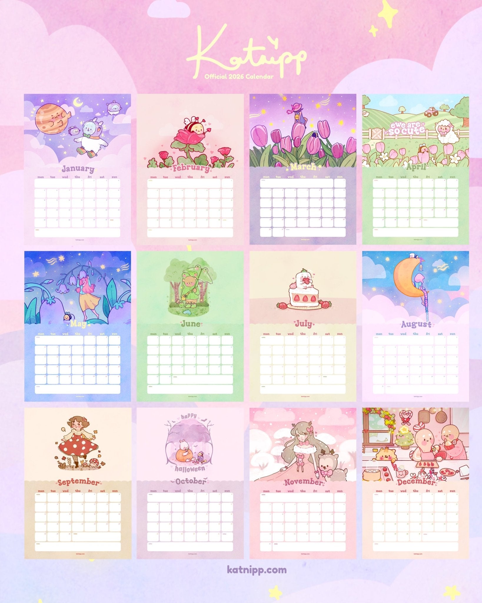 Katnipp Official 2026 Calendar | Whimsical Kawaii Wall Planner Katnipp character product