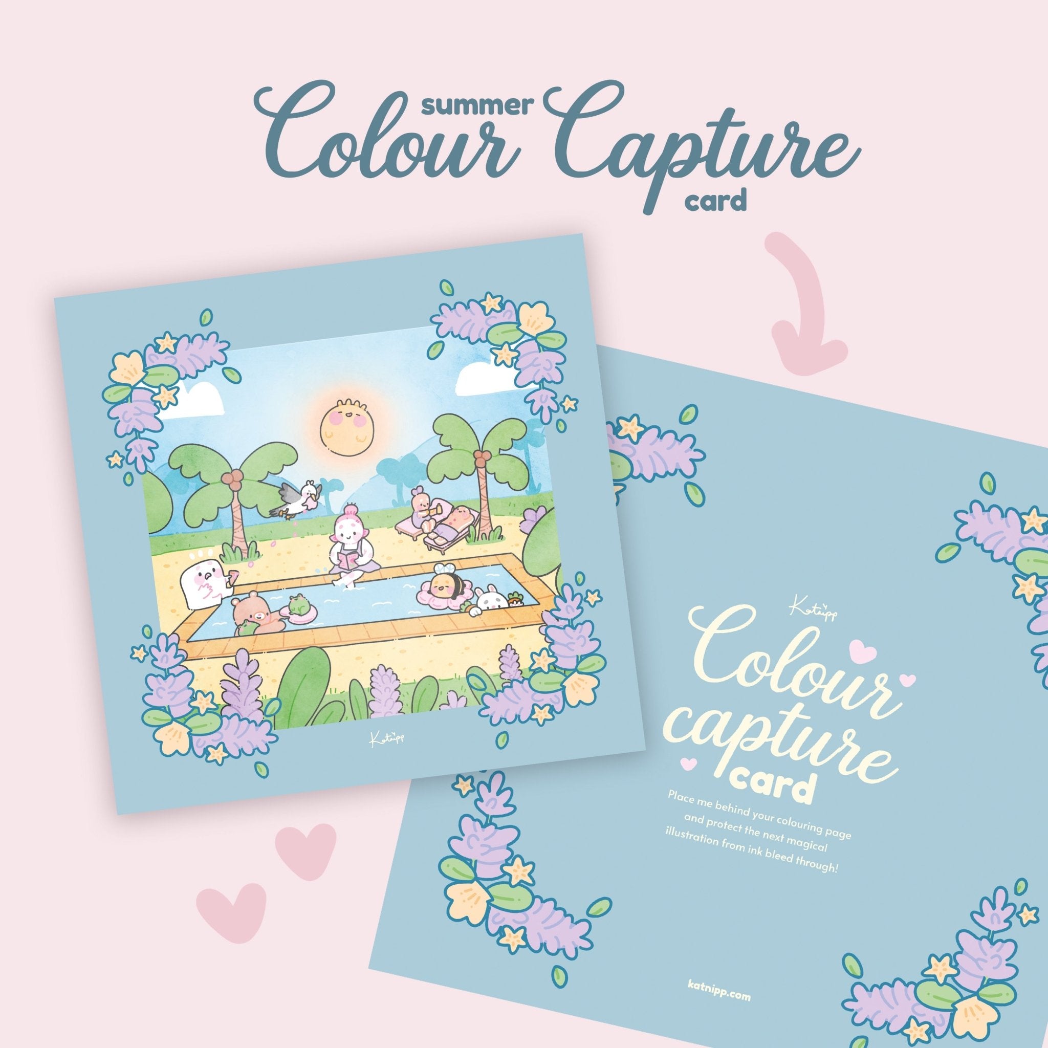 Katnipp Sunnie's Summer Colour Capture Card | Adult Colouring Book Bleed Protection Card | Marker Protection Sheet Katnipp character product