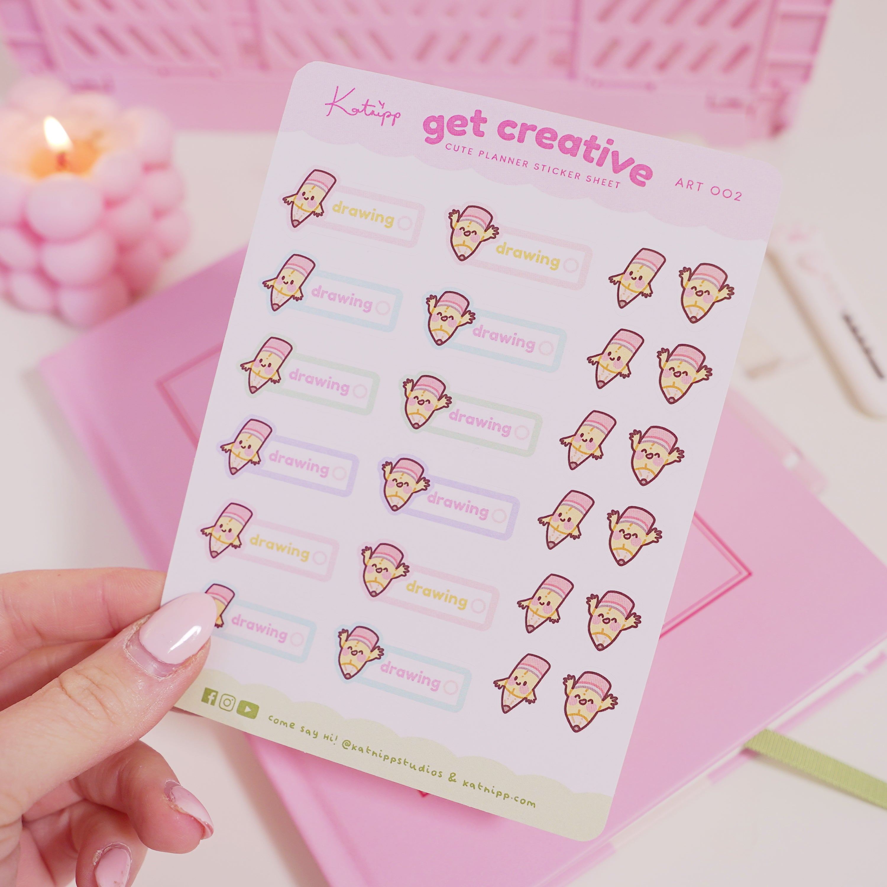 Kawaii Artist Pencil Sticker Sheet – Cute Drawing Stickers | ART 002 - Katnipp Studios