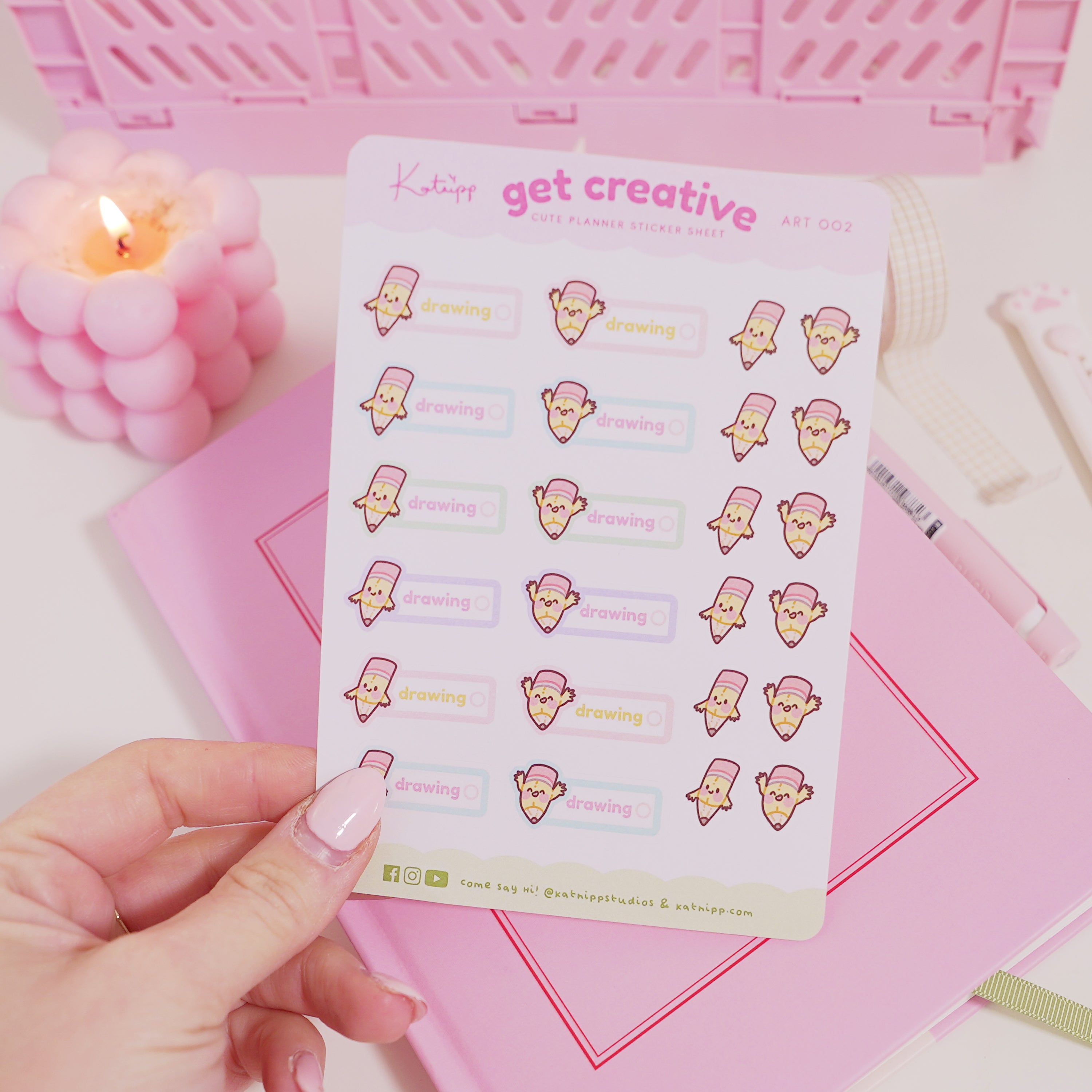 Kawaii Artist Pencil Sticker Sheet – Cute Drawing Stickers | ART 002 - Katnipp Studios