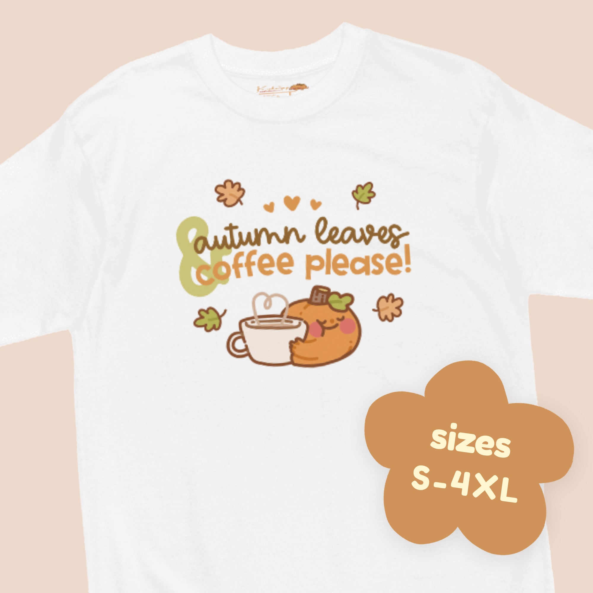 Kawaii Autumn Graphic T-Shirt – Cozy Leaves & Coffee Design - Cute Seasonal Apparel - Katnipp Studios