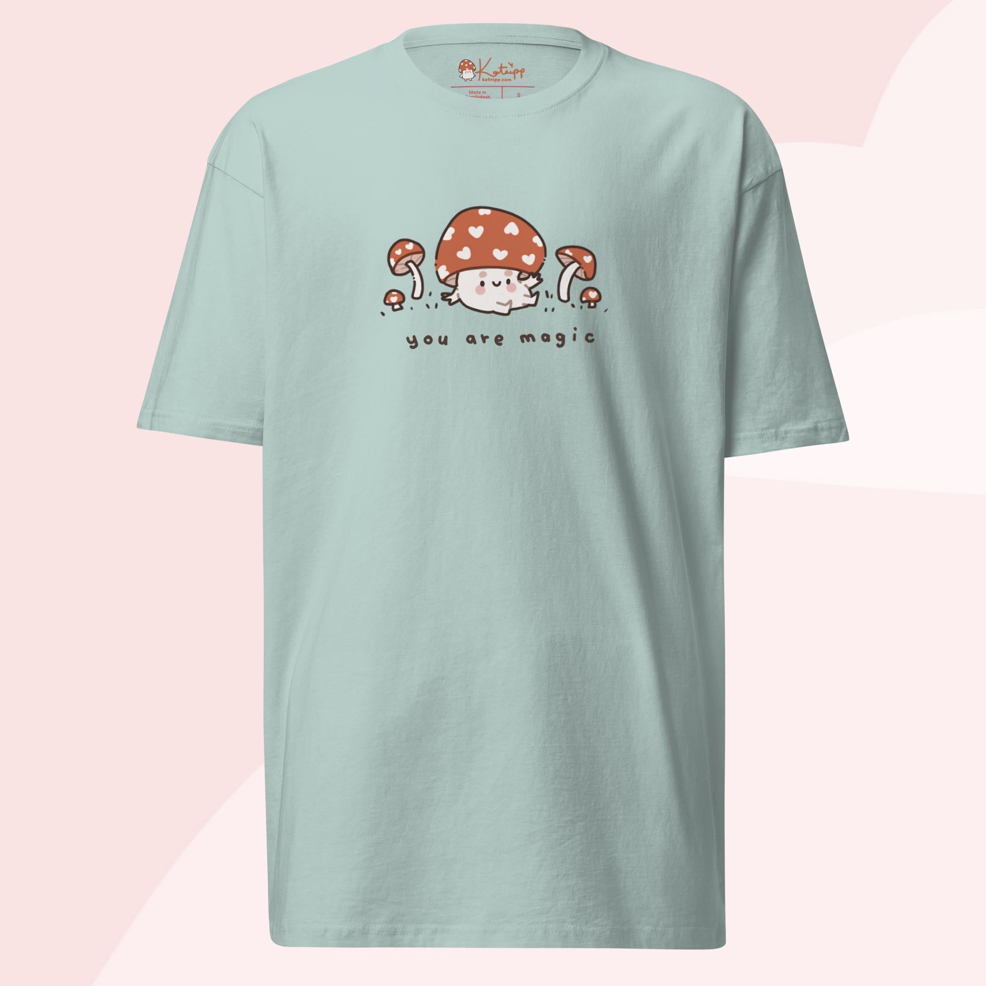 Kawaii Autumn Mushroom T-Shirt – “You Are Magic” Premium Heavyweight Cozy Fall Tee - Cute Seasonal Apparel - Katnipp Studios