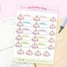 Kawaii Cute Birthday Reminder Planner Sticker Sheet - MISC 009 - Katnipp Studios