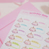 Kawaii Cute Birthday Reminder Planner Sticker Sheet - MISC 009 - Katnipp Studios