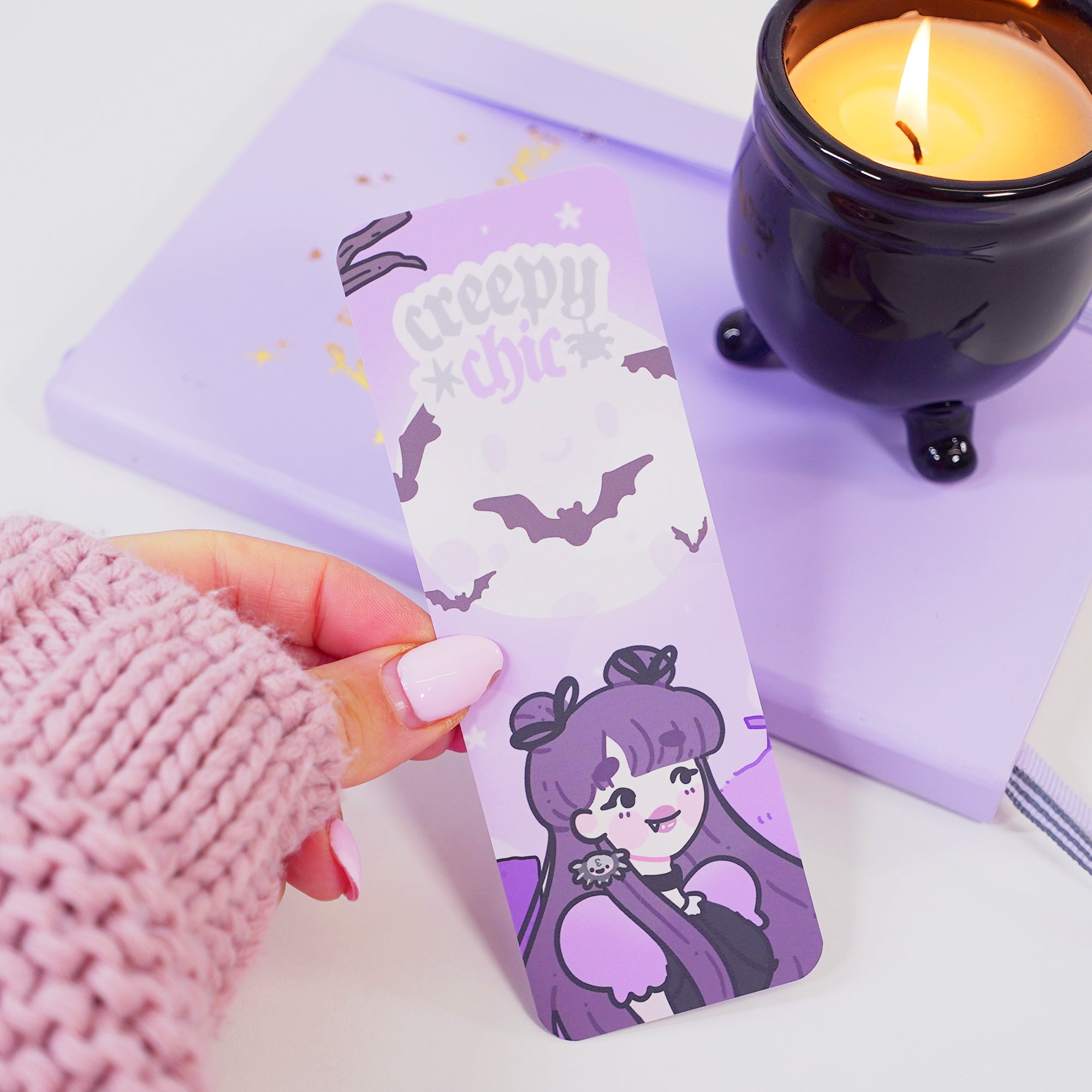 Kawaii Gothic Halloween Bookmark – ‘Creepy Chic’ with Violet the Vampire - Cute Spooky Stationery for Gothic Aesthetic - Katnipp Studios