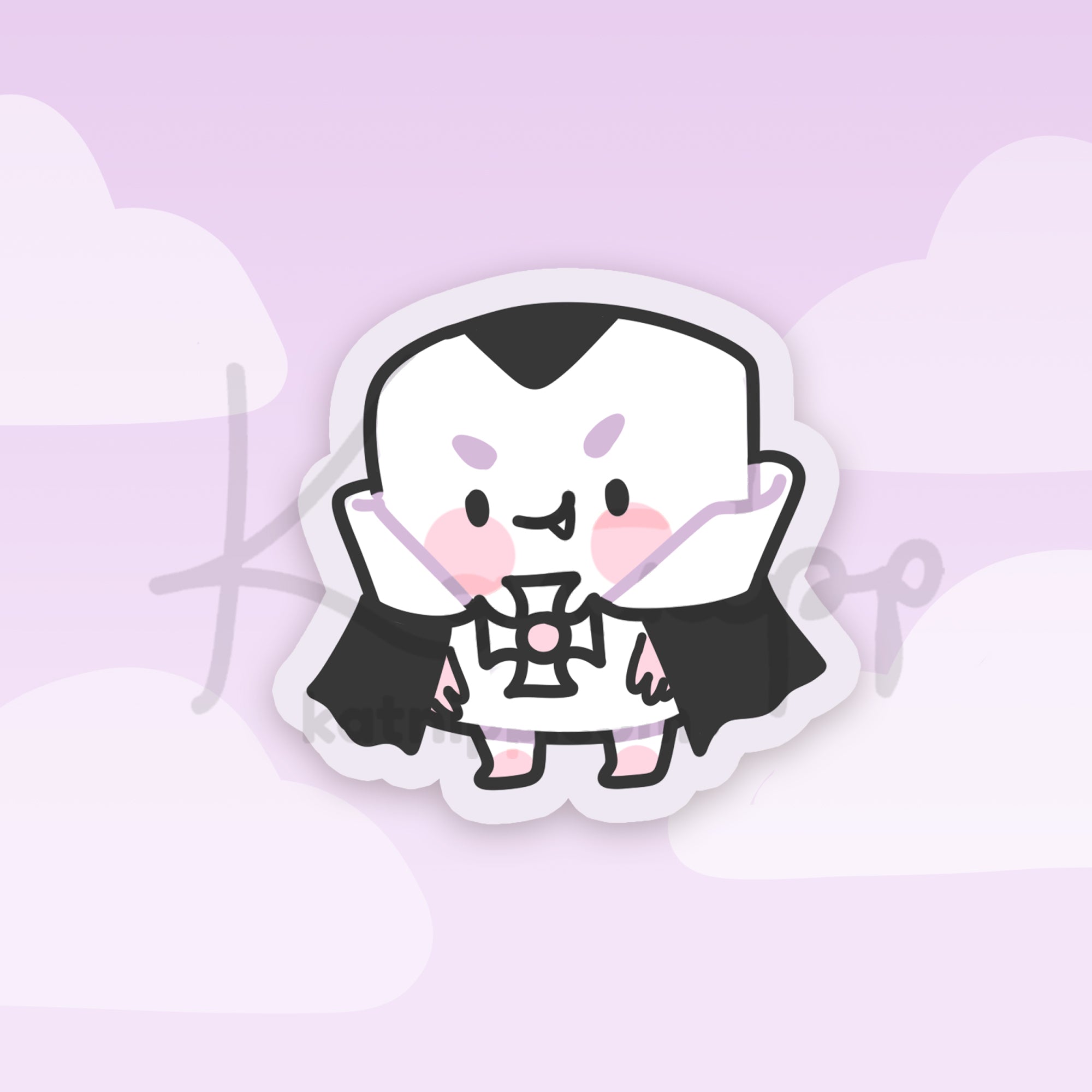 Kawaii Gothic Halloween Sticker – Vampire Marshie Die-Cut Sticker - Spooky Stationery & Stickers - Katnipp Studios