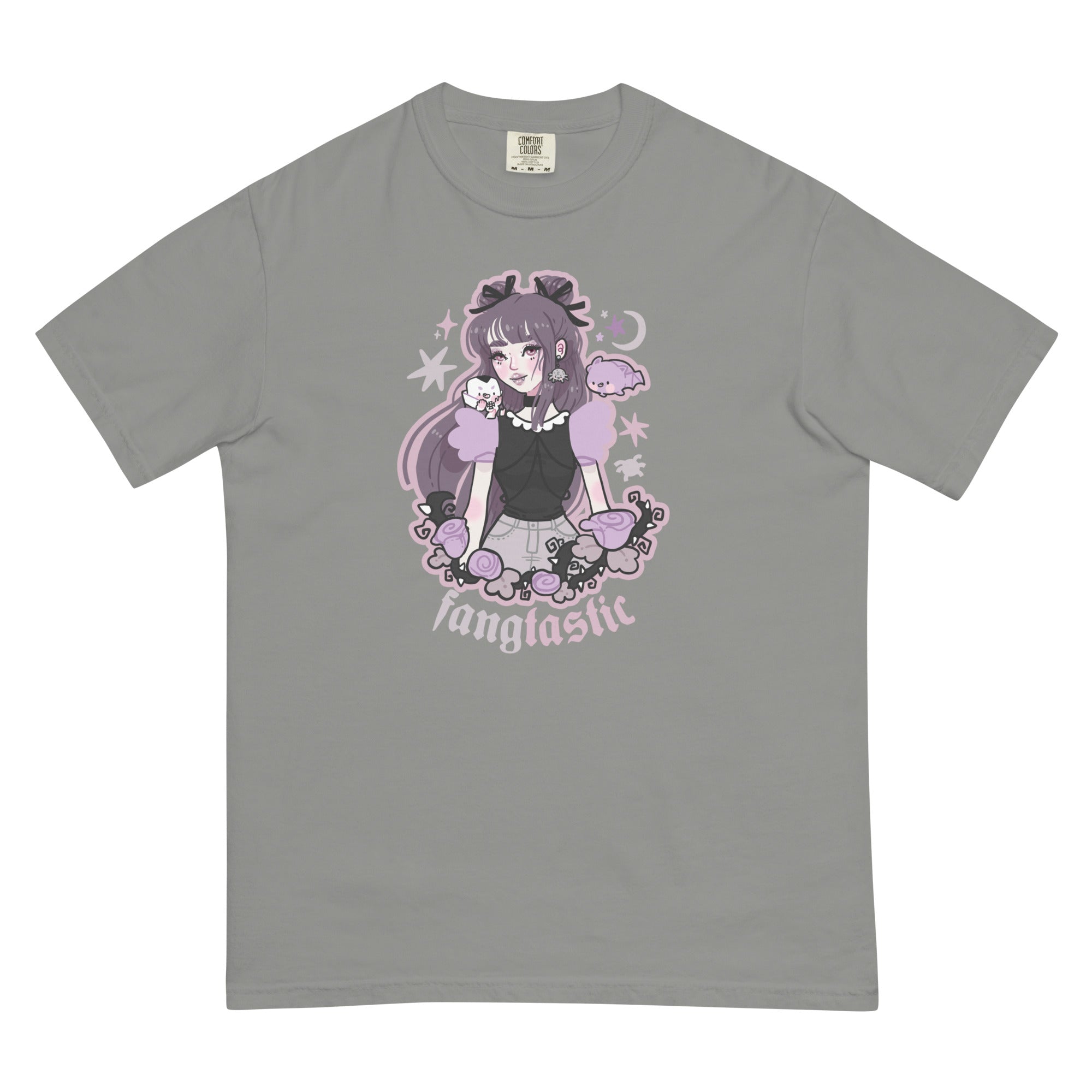 Kawaii Gothic Halloween T-Shirt – “Fangtastic” Premium Heavyweight Tee - Spooky Kawaii Vampire Girl Design - Katnipp Studios