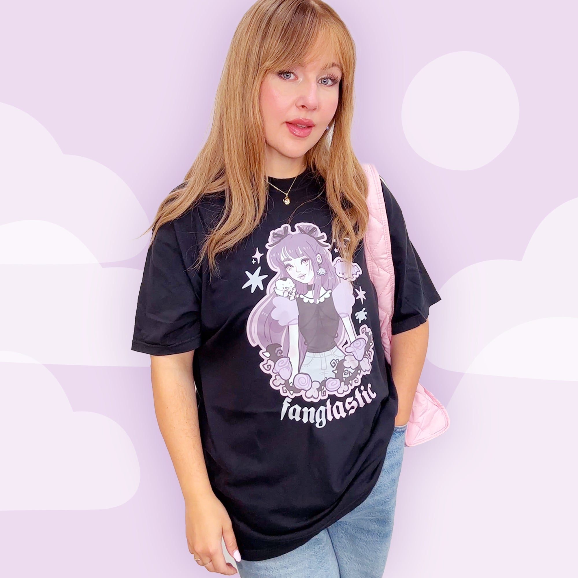 Kawaii Gothic Halloween T-Shirt – “Fangtastic” Premium Heavyweight Tee - Spooky Kawaii Vampire Girl Design - Katnipp Studios