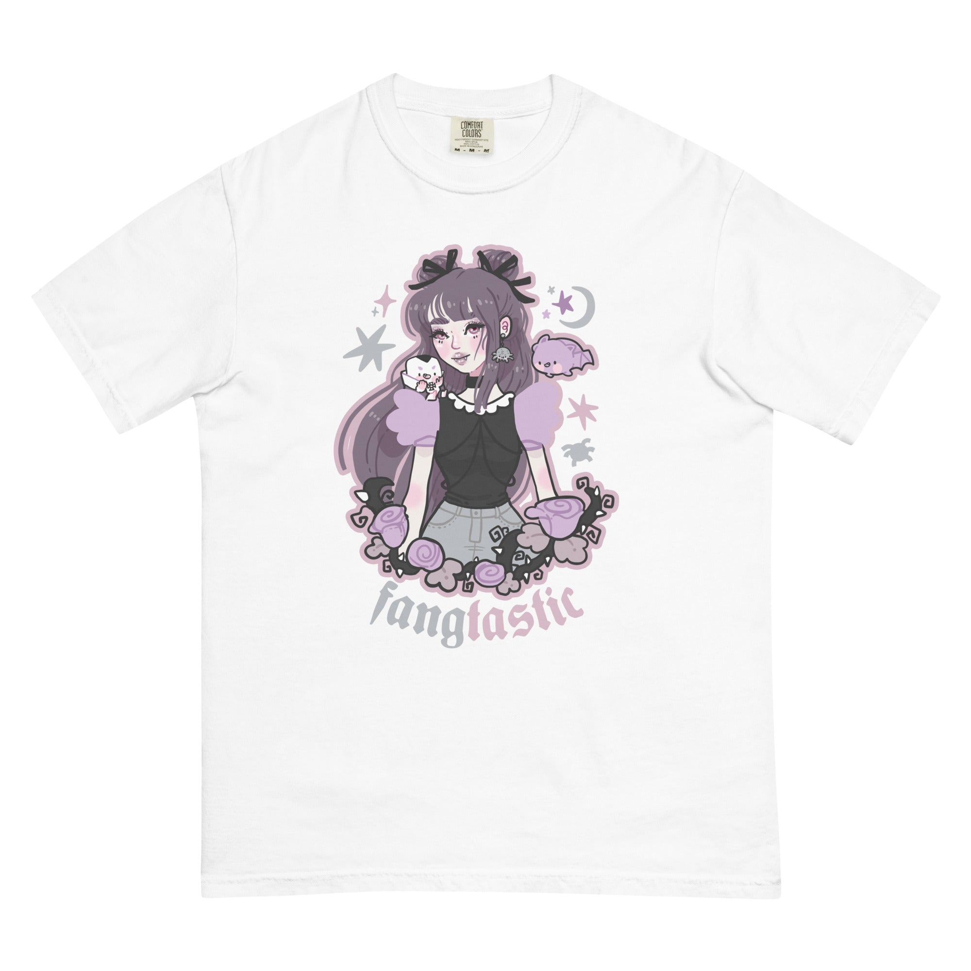 Kawaii Gothic Halloween T-Shirt – “Fangtastic” Premium Heavyweight Tee - Spooky Kawaii Vampire Girl Design - Katnipp Studios