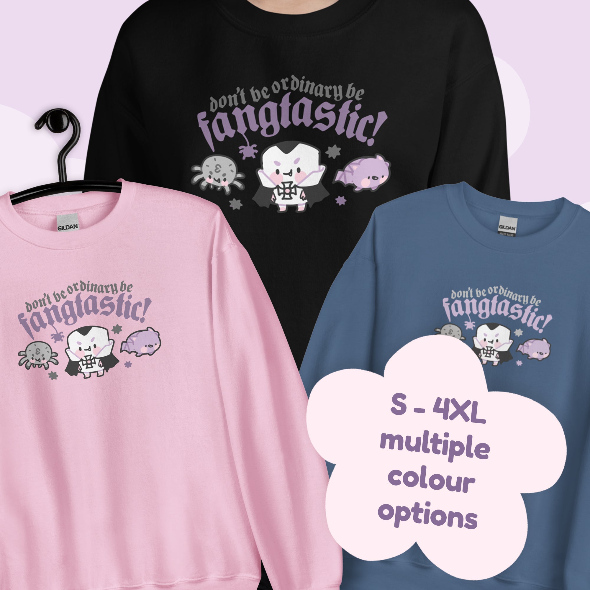 Kawaii Halloween Sweatshirt – “Don’t Be Ordinary, Be Fangtastic” - Gothic Halloween Apparel - Katnipp Studios