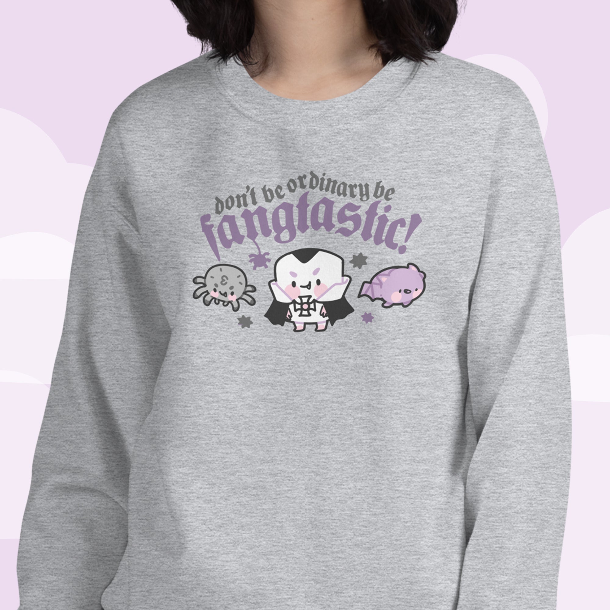 Kawaii Halloween Sweatshirt – “Don’t Be Ordinary, Be Fangtastic” - Gothic Halloween Apparel - Katnipp Studios