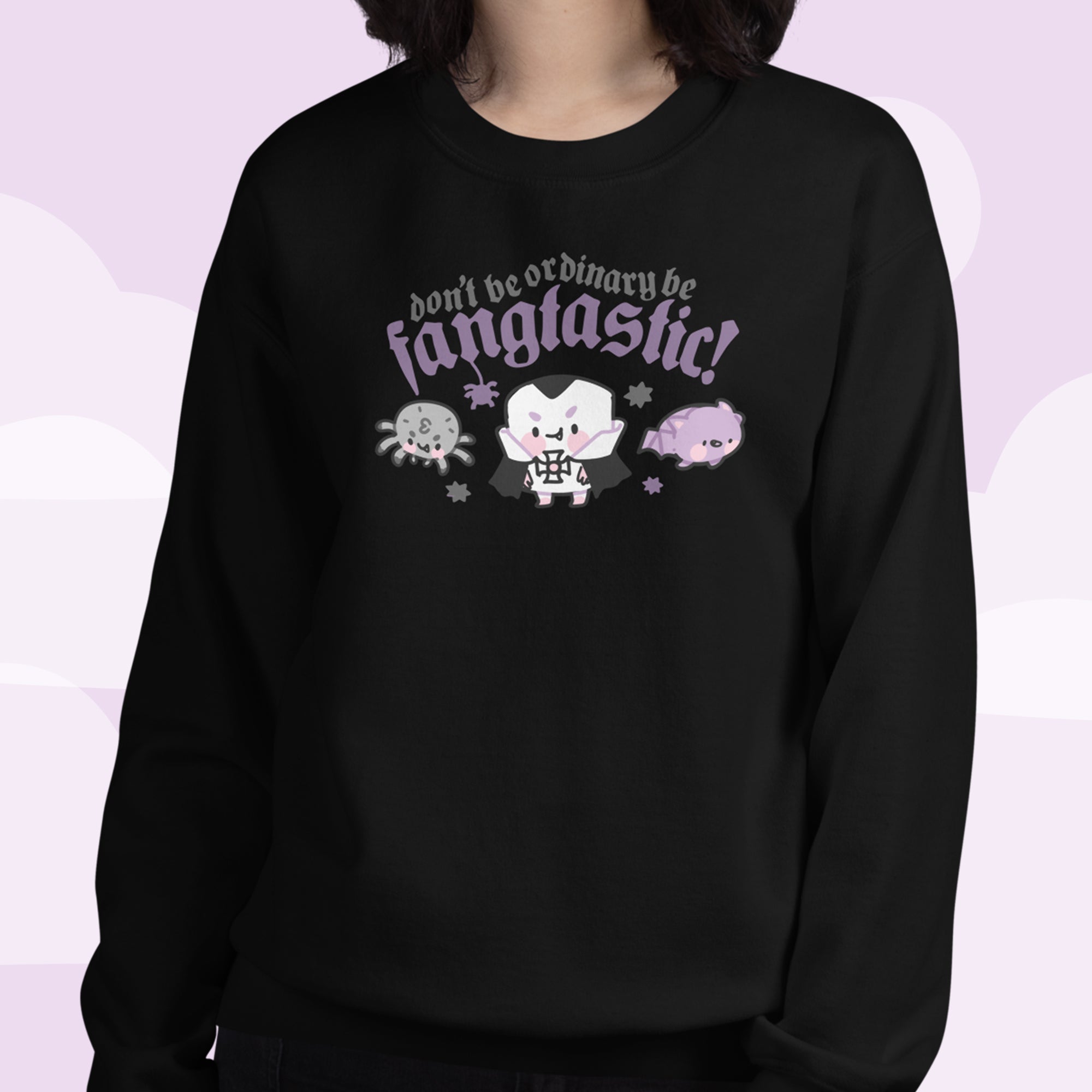 Kawaii Halloween Sweatshirt – “Don’t Be Ordinary, Be Fangtastic” - Gothic Halloween Apparel - Katnipp Studios