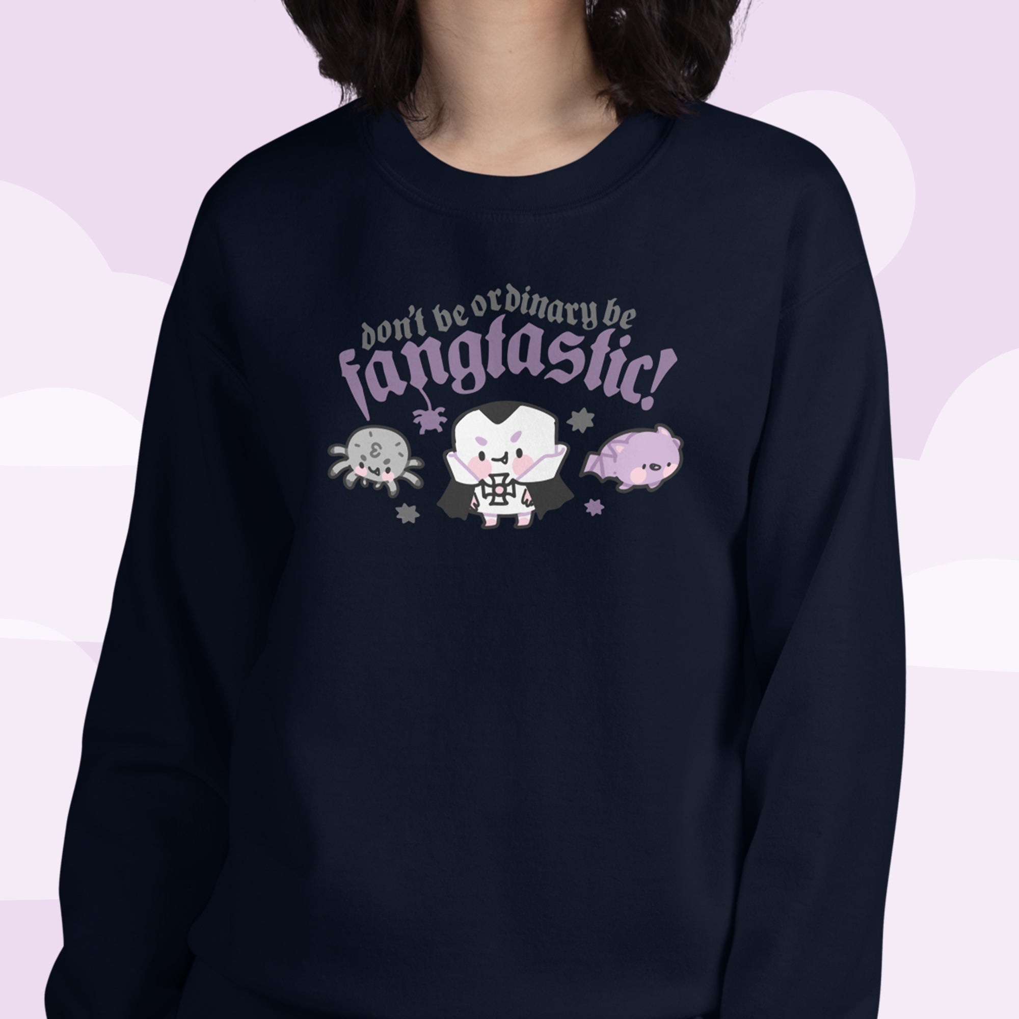 Kawaii Halloween Sweatshirt – “Don’t Be Ordinary, Be Fangtastic” - Gothic Halloween Apparel - Katnipp Studios