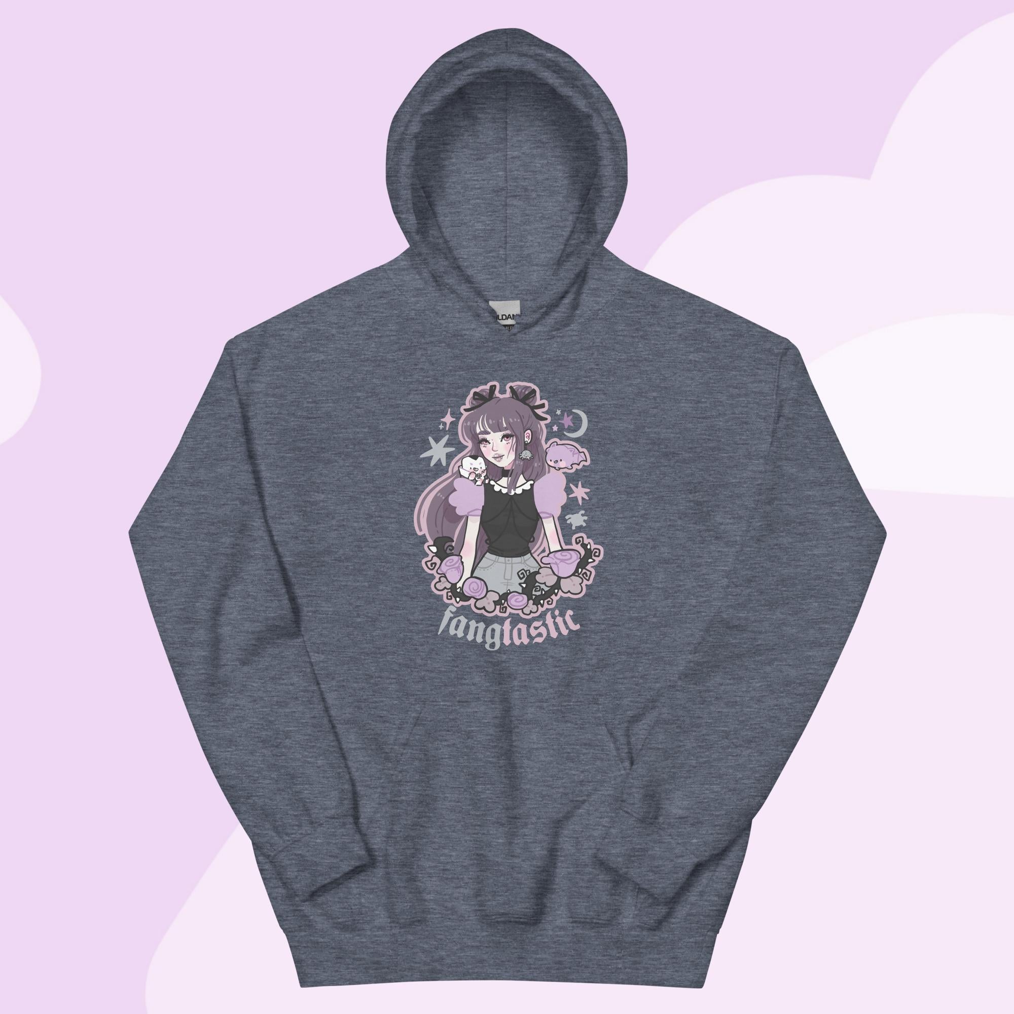 Kawaii Halloween Vampire Hoodie – “Fangtastic” Gothic Apparel - Cute Vampire Girl & Bat Design - Katnipp Studios