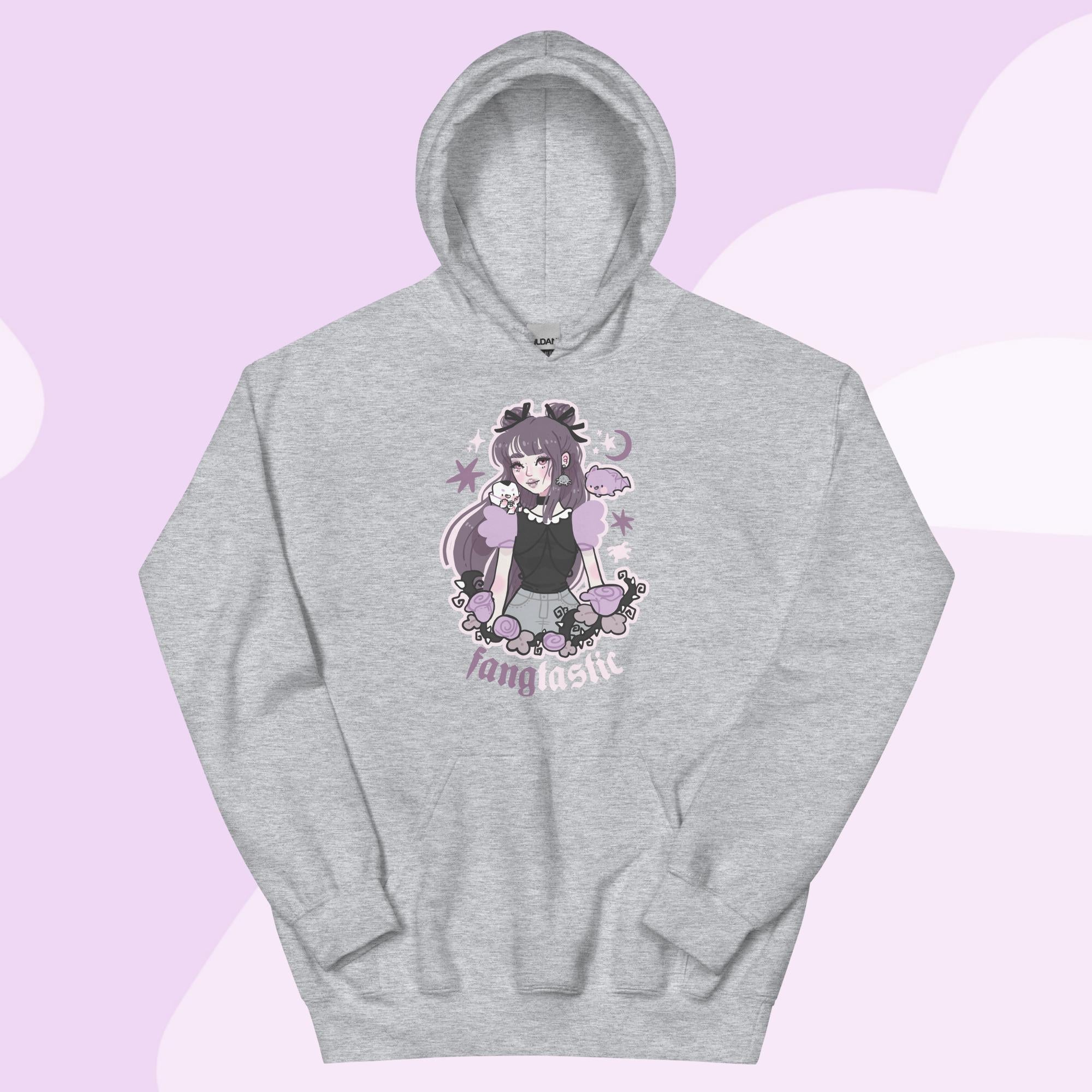 Kawaii Halloween Vampire Hoodie – “Fangtastic” Gothic Apparel - Cute Vampire Girl & Bat Design - Katnipp Studios