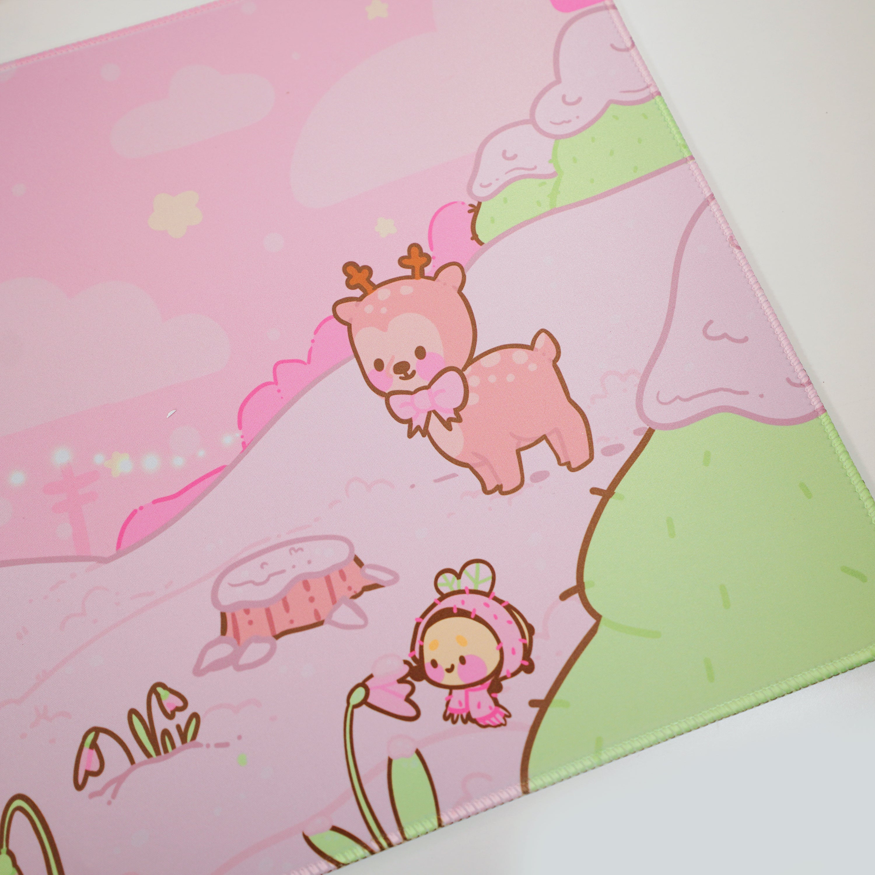 Kawaii Snowy Winter Scene Gaming Desk Pad | Cinnamon & Bumblebutt Christmas Desk Mat for Cute Aesthetic Setups - Katnipp Studios
