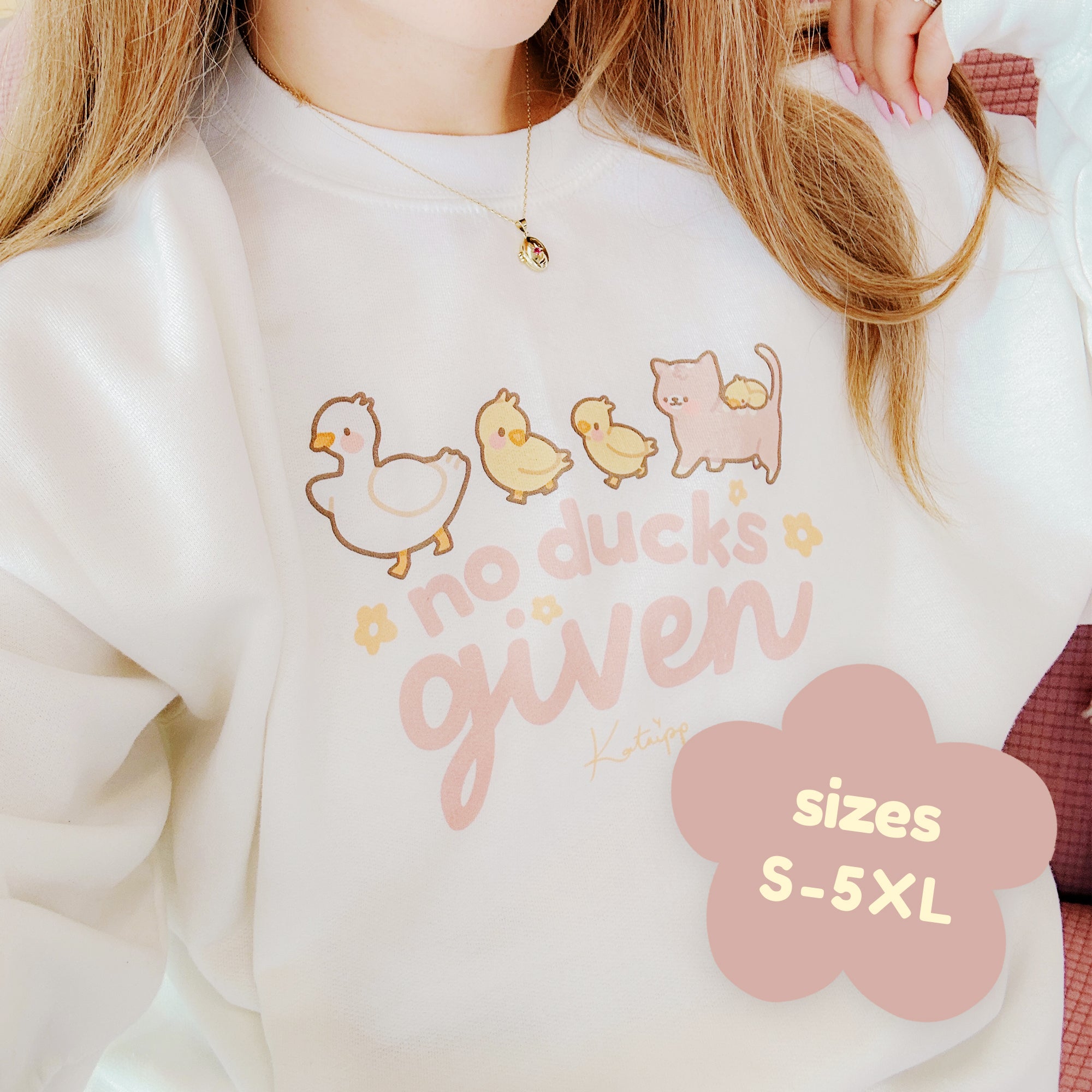 Kawaii Spring Sweatshirt – “No Ducks Given” Funny Pun Sweater - Cute Seasonal Apparel - Katnipp Studios