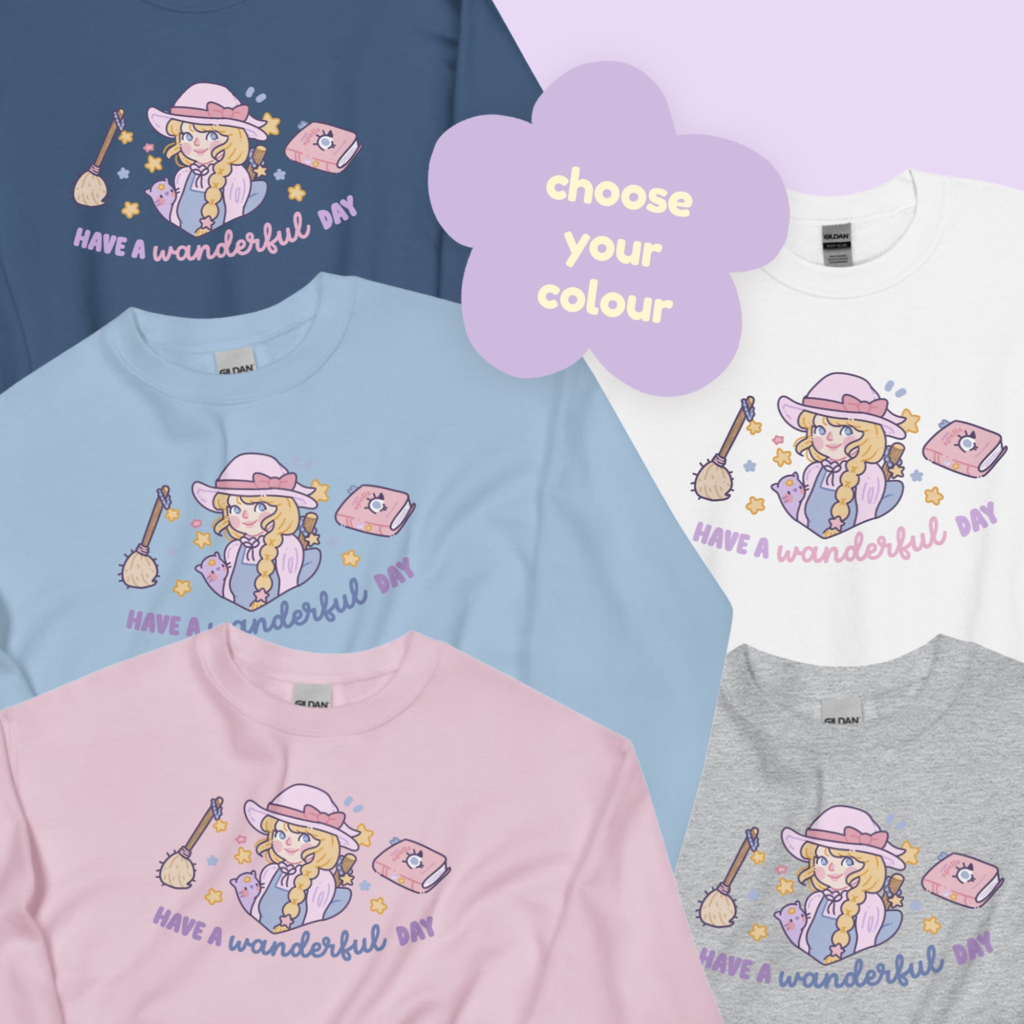 Kawaii Witch Halloween Sweater – “Have a Wanderful Day” - Magical Girl Pastel Witch Apparel - Katnipp Studios